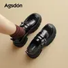 Mocasines Augu Shiden de Suela Gruesa para Mujer 2026 Otoño Nuevo Estilo Zapatos Casuales Cómodos Zapatos de Cuero Estilo Británico Negros