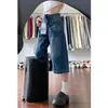 Calça Jeans Cropped Estilo Retrô Americano para Mulheres, Verão Fina de Perna Reta, Tamanho Petite Plus Size, Calça de Perna Larga Solta Emagrecedora