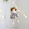 Anjo Menina de Natal Decoração de Árvore de Natal Pelúcia Saia Xadrez Adorno de Pérola Boneca Pingente de Boneca