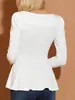 Top de manga larga estilo europeo y americano transfronterizo para mujer, con cuello cuadrado, mangas abullonadas y fruncido en la cintura, camiseta sexy, nuevo en stock