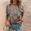 Fabricantes internacionais fornecem nova camiseta com estampa de leopardo, gola V, moda verão feminina, casual e confortável