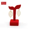 9Hrtp Soporte para Pendientes de Terciopelo Rojo Soporte de Exhibición de Joyería de Terciopelo Pendientes Colgador Creativo de Hoja Pendientes Pequeños Adornos