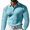 Camisa polo masculina de malha waffle com gola de botões, mangas compridas, adequada para férias e uso casual, nova da Amazon, importada