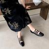 Sapatos Mary Jane com Tira Cruzada de Couro Bovino de Primeira Camada Estáveis e que Não Caem Outono 2025 Aumento Interno Salto Baixo Bico Redondo Couro Genuíno para Mulheres