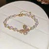 Pulsera Barroca Exquisita de Flor de Zircón y Perla Redonda, Pulsera de Lujo Ligero y Gama Alta, Joyería de Mano Dulce Retro Francesa