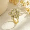 Nuevo producto transfronterizo: Anillo de Flor Giratoria Chapado en Oro con Perla, Esmalte y Circonita, Anillo Abierto Ajustable para Mujer