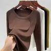 Outono e Inverno Novo Cor Sólida Manga Longa Grande Decote U Roupa Íntima Camada Base Top para Mulheres Estiloso Fashionável Elástico Ajustado ao Corpo Decote Baixo Top Camiseta