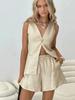 Traje informal de alta gama con cuello en V, encaje y color liso, de algodón y lino, para combinar con todo, disponible en Amazon AliExpress 2024.