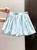 Shorts Saia Florido Rosa Claro Estilo Coreano para Mulheres, Shorts Versátil de Verão Elástico de Cintura Alta Linha A Emagrecedor, Saia Curta Bufante Anti-Exposição
