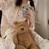 Producto estrella de transmisión en vivo de TikTok: Pijama de mujer para primavera y otoño, algodón nube de manga larga y pantalón largo, conjunto de ropa de casa para mujer estilo crema con dibujos animados