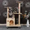 Estrutura de Escalada para Gatos Madeira Maciça Sisal Cama para Gatos Árvore Arranhador Brinquedo Plataforma de Salto para Gatos Prateleira Integrada Arranhador de Gato Espessado Pet Gato