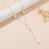 Acero Inoxidable Oro 18K Forma de Y Borla Collar Largo Cadena para Clavícula Perla Barroca Simple Francesa Joyería Transfronteriza Europea y Americana