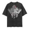 Estilo Callejero Harajuku Camiseta Lavada para Hombre Estampado de Anime Japonés Naruto Camiseta Retro Verano Algodón Moda Manga Corta