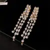Brincos Longos com Franjas Geométricas de Strass Europeus Americanos Exagerados Delicados Trabalhados Pesado Brincos Leve Luxo Alto Padrão Acessórios de Brincos Femininos Atacado