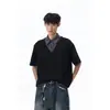 Camisa Polo Spliced Falsa de Duas Peças com Manga Curta para Homem, Camisa Casual de Verão com Gola, Camiseta Versátil de Meia Manga com Corte Solto de Marca Tendência