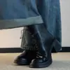 Nuevas botas de cuero de estilo coreano para otoño e invierno 2026, suela gruesa, versátiles, con cordones, puntera redonda, cierre trasero, estilo commuter, cortas, elásticas, ajustadas, para mujer