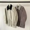 UNDERSON Coréia Dongdaemun 2026 Bloco de Cores Retrô Gola Lapela Comprimento Médio Curto Jaqueta de Trabalho Outerwear