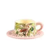 Juego de Taza y Platillo de Cerámica para Café de Lujo Ligero y de Gama Alta con Diseño Floral Vintage, Adecuado como Recuerdo o Regalo de Inauguración