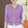Venta al por mayor del fabricante Cárdigan de punto para mujer 2025 Otoño Nuevo con capucha de punto Casual Estilo de moda simple Suéter para mujer