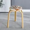 Silla taburete redondo de hogar para adultos a la moda, juego creativo de taburetes de metal para mesa de comedor, banco de madera maciza, taburete redondo engrosado