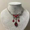 Corrente de Clavícula Coração Gota d'Água Estilo Gótico Vermelho Escuro Preto Europeu e Americano Colar Flor de Rubi Nicho Exagerado Sensação de Alto Padrão