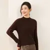 Blusa feminina de malha torcida com gola semi-alta, pronta para usar, sem costura, tridimensional, torcida, macia, suéter de manga longa