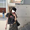 Camiseta de Manga Corta Recta Lavada Vintage Estilo Coreano Bf High Street para Mujer, Nuevo Verano Ajustada Versátil Moderna Crop Top