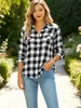 Camisa a Cuadros para Mujer de Estilo Nuevo Transfronterizo Europeo y Americano, Manga Larga, Cuello Solapa, Casual, Holgada, con Bolsillo, Top, Ropa de Abrigo