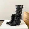 Botas Empilhadas de Uso Duplo Outono/Inverno 2026 com Salto Bloco e Solado Grosso, Botas Longas Acima do Joelho, Botas de Cavaleiro Leggings Vintage Emagrecedoras