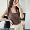 Chaleco de algodón con botones de otoño para chica sexy con tirantes en la espalda y almohadilla para el pecho, ropa exterior, camiseta de fondo para mujer