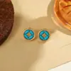 Aretes Turquesa de Doble Aro Estilo Francés, Pequeños y Delicados, Aretes Geométricos Huecos, Versátiles para el Trabajo, Accesorios para Orejas Suaves y Elegantes