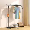 Perchero Simple Tendedero de Ropa de Pie para Interior Hogar Dormitorio Perchero de Doble Barra Estante para Almacenamiento de Ropa de Balcón
