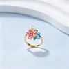 Anillo de perla natural de agua dulce pintado con esmalte para mujer, anillo abierto floral, nicho de lujo ligero, sensación de alta gama, venta al por mayor modelo nuevo