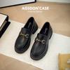 Mocasines de Suela Gruesa Augusden para Mujer, Nuevo Estilo Otoño e Invierno 2026, Zapatos de Cuero Negros de Tacón Alto, Zapatos Individuales Ingleses de Estilo Francés