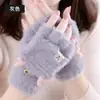 Guantes de Invierno para Mujer Estilo Coreano Estudiante Versátiles Lindos Dibujos Animados de Tela de Terciopelo de Medio Dedo para Escribir Cálidos de Felpa Engrosados