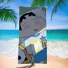 Toalha de banho de secagem rápida infantil de grandes dimensões Giz de cera Pequena nova toalha de praia Microfibra Velo de dupla face Toalha de praia com impressão digital