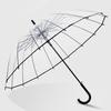 16 osso estudante guarda-chuva transparente cabo longo engrossado automático reto longo guarda-chuva impresso LOGO fabricantes de guarda-chuva transparente
