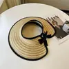 Sombrero de Paja Rayado de Ala Ancha Abierto para Mujer, Sombrero de Sol para Verano, Sombrero de Playa Versátil Casual, Personalizable