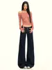 Ropa de Mujer de Seda Naranja # Retro Americano Mezclilla Color Original de Vaca Pantalones Rectos para Mujer Principios de Otoño Versátiles Ligeramente Casual Pantalones de Campana