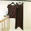 Conjunto de T-shirt modal de verão com decote V e manga curta para mulheres, saia longa tie-dye de cintura alta, fino, moderno, modelador, estilo novo