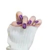 Unhas Usáveis Artesanais Xadrez Bordô Estilo Francês Strass Roxo Uva Olho de Gato Removíveis Pontas de Unha Postiça Celebridade da Internet Atacado