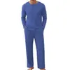 Conjunto de pijama masculino Amazon transfronteiriço, roupa de casa gola redonda, pijama de abotoar com bolsos, conjunto canelado de manga longa