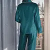 Pijama de Cetim para Comércio Exterior Outono e Inverno, Cardigã Liso com Gola Reversível, Conjunto Versátil de Pijama de Manga Longa e Calça Longa, Pijama Feminino de Primavera