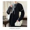 Suéter de patchwork con bloques de color para hombre, estilo casual americano de invierno, tejido de diseño único, suéter de lana para hombre de estilo holgado y relajado