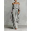 Ropa de Mujer de Comercio Exterior Transfronterizo Europeo y Americano Vestido Irregular Holgado sin Mangas Minimalista con Calados y Cuello Halter