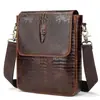 Bolsa Transversal Masculina de Couro Genuíno Padrão Crocodilo Bolsa de Ombro Vintage Casual Tendência Camada Couro Bovino Bolsa Masculina para Esportes ao Ar Livre
