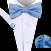 Gravata Borboleta Listrada Cor Sólida Abotoaduras Quadrado Quadrado Terno de 3 Peças Banquete de Casamento Acessórios de Vestuário Masculino vermelho vinho Gravata