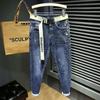 Primavera e Outono Novo jeans bordado marca de moda masculina high-end lavado azul estilo coreano slim fit calças skinny na moda