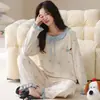 Pijama Feminino de Algodão Puro com Manga Longa 2026 Novo Estilo Primavera/Outono Casual Usável Desenho Animado Doce Roupas de Casa