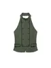 Blusas Femininas Estilo Europeu e Americano da Marca Z, Populares entre Celebridades da Internet, com Gola Halter, Sexy, Moda Transfronteiriça, Ins, Costas Abertas, Verde Militar, Za
